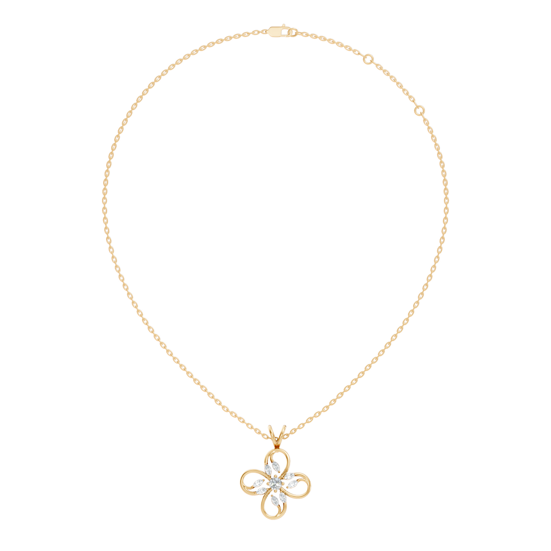 Four-Leaf Clover Marquise & Round Diamond Pendant