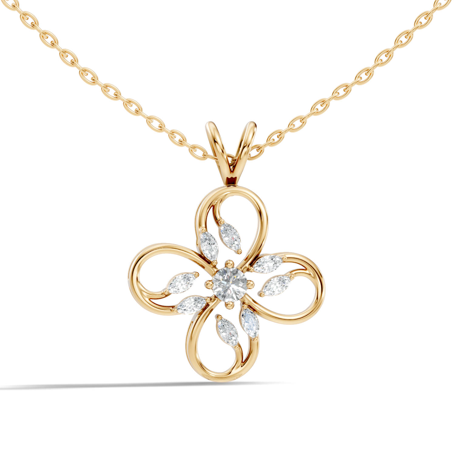 Four-Leaf Clover Marquise & Round Diamond Pendant
