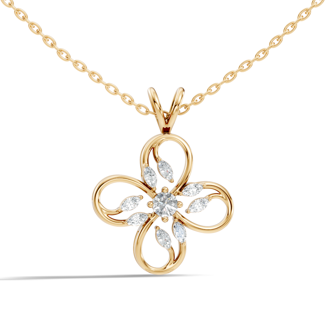Four-Leaf Clover Marquise & Round Diamond Pendant