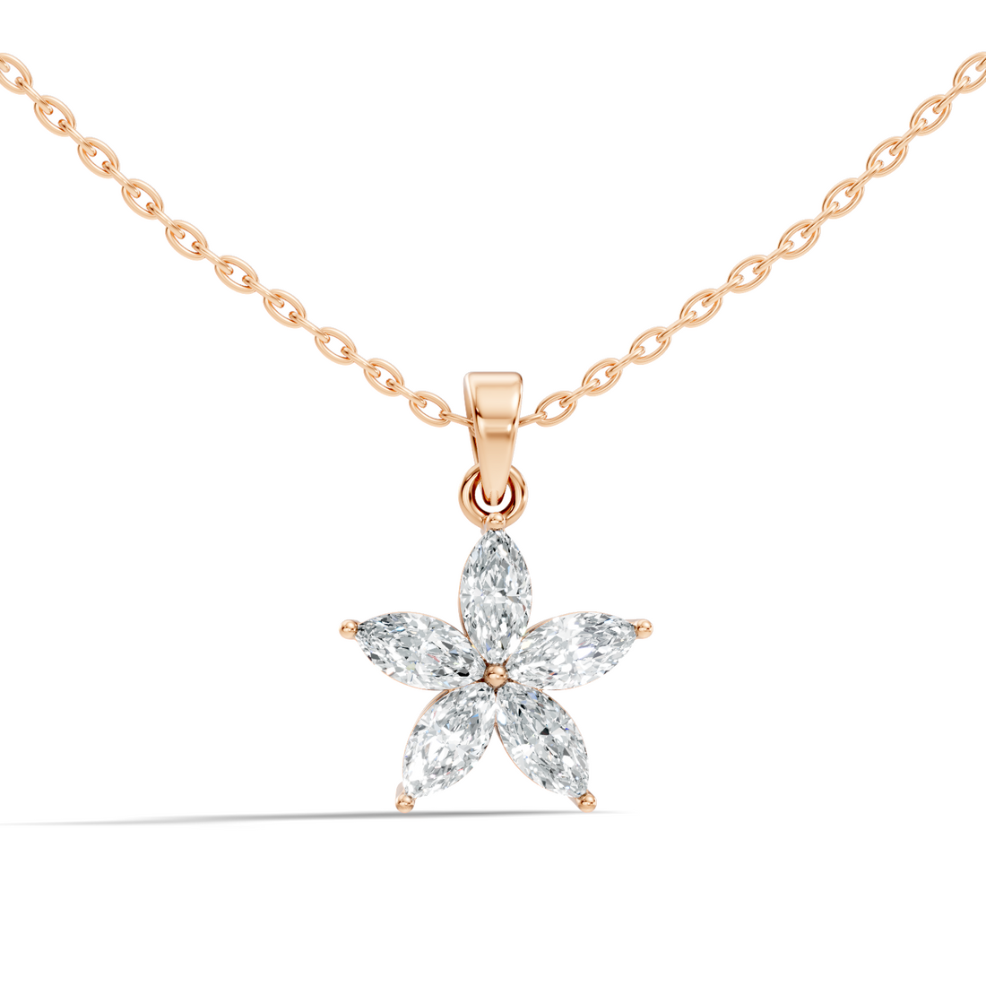 5-Petal Marquise Diamond Flower Cluster Pendant