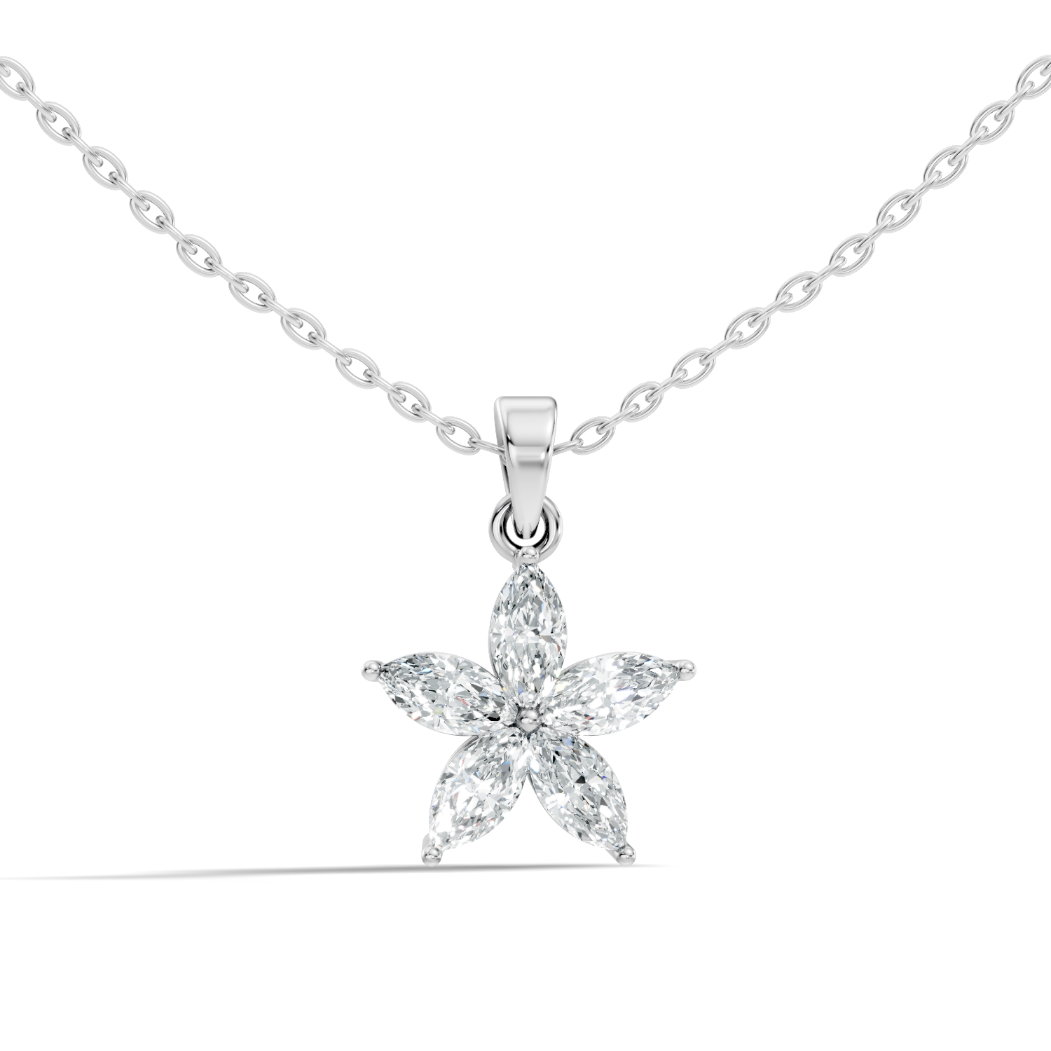 5-Petal Marquise Diamond Flower Cluster Pendant