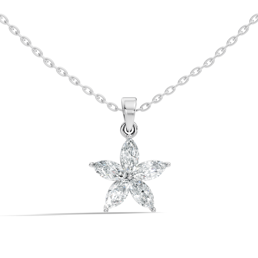 5-Petal Marquise Diamond Flower Cluster Pendant