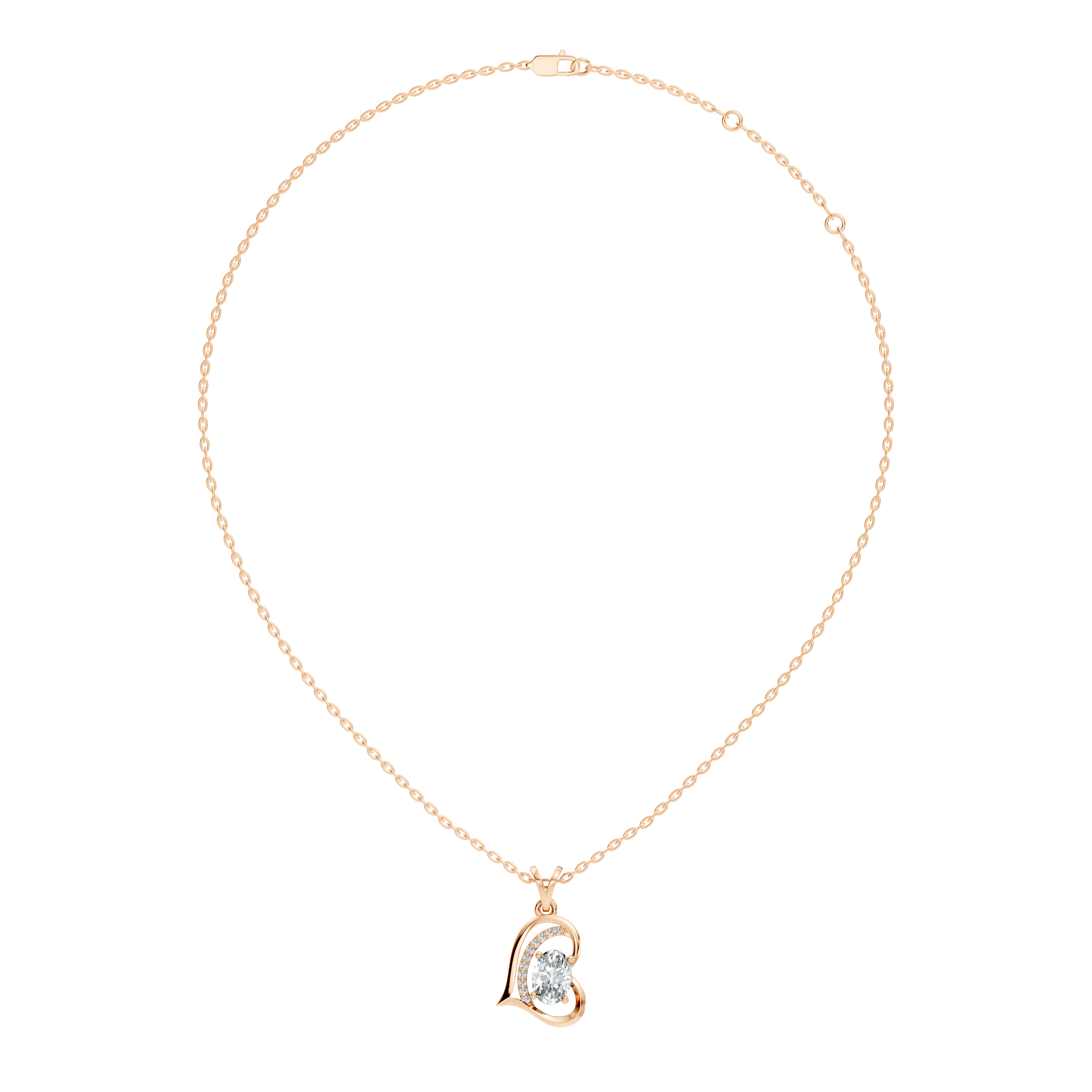 Open Heart Oval Solitaire Diamond Pendant
