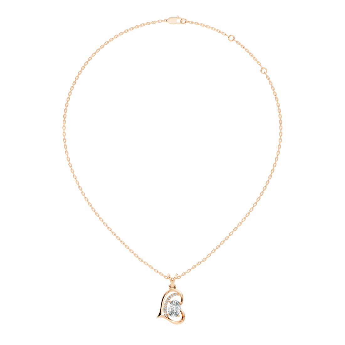 Open Heart Oval Solitaire Diamond Pendant