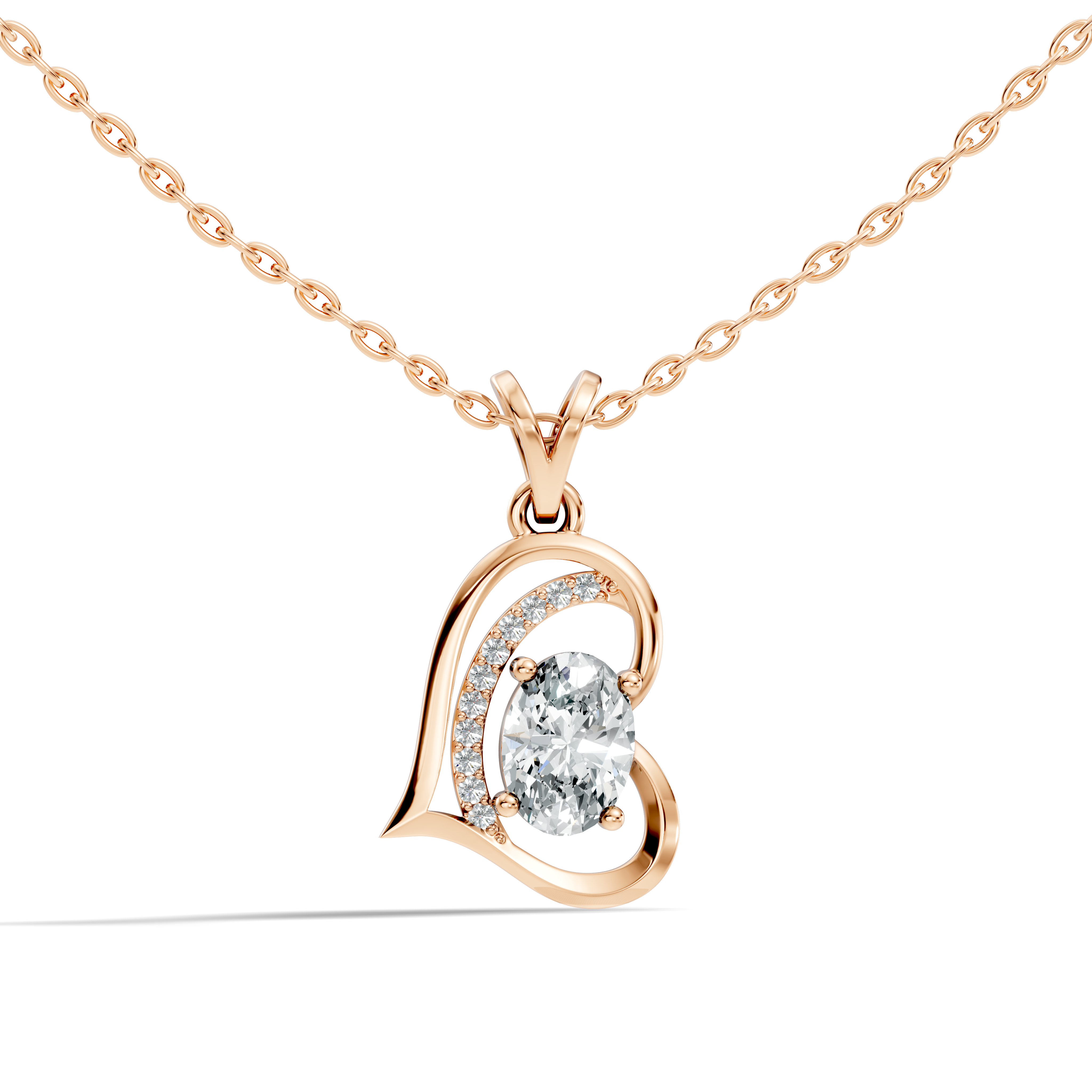 Open Heart Oval Solitaire Diamond Pendant