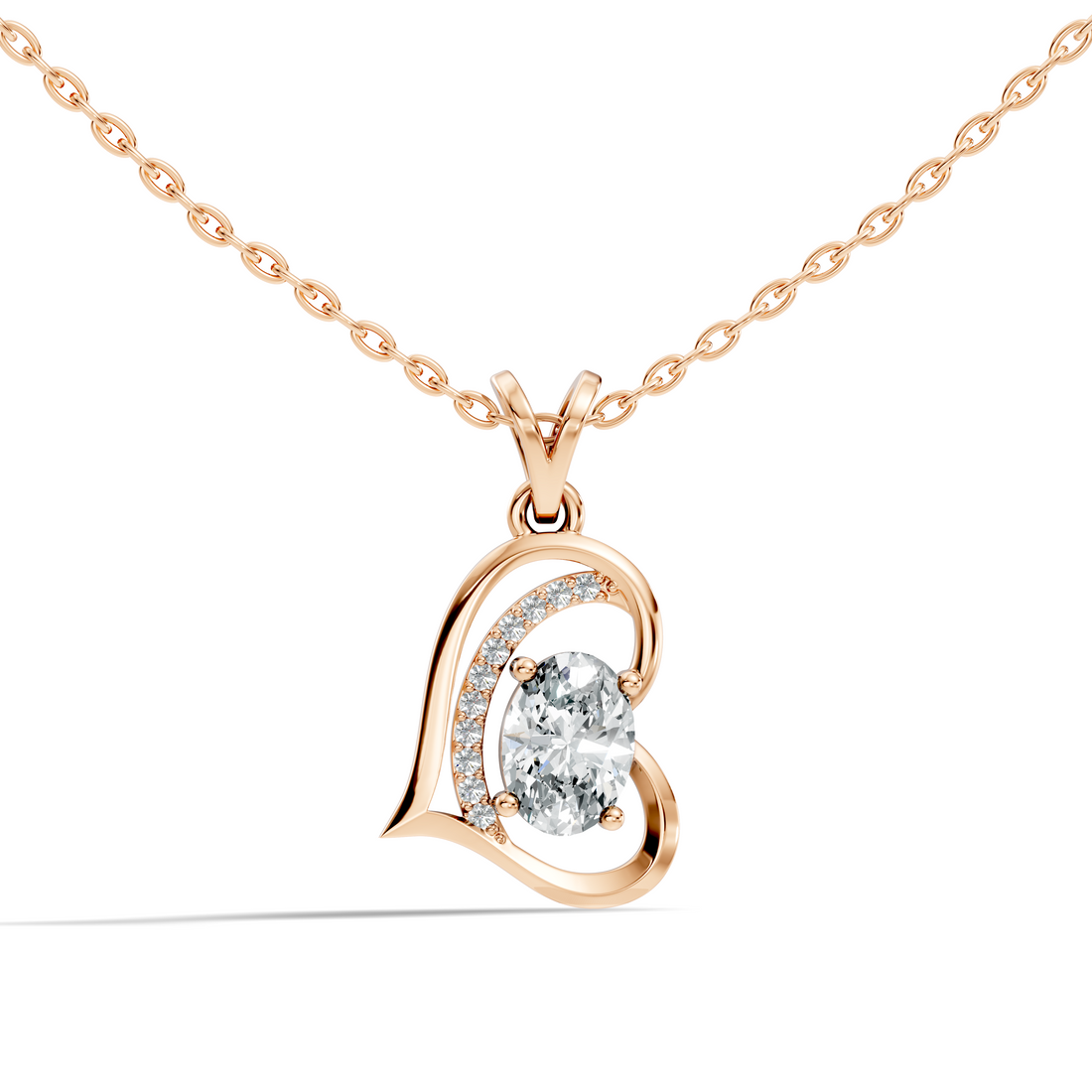 Open Heart Oval Solitaire Diamond Pendant