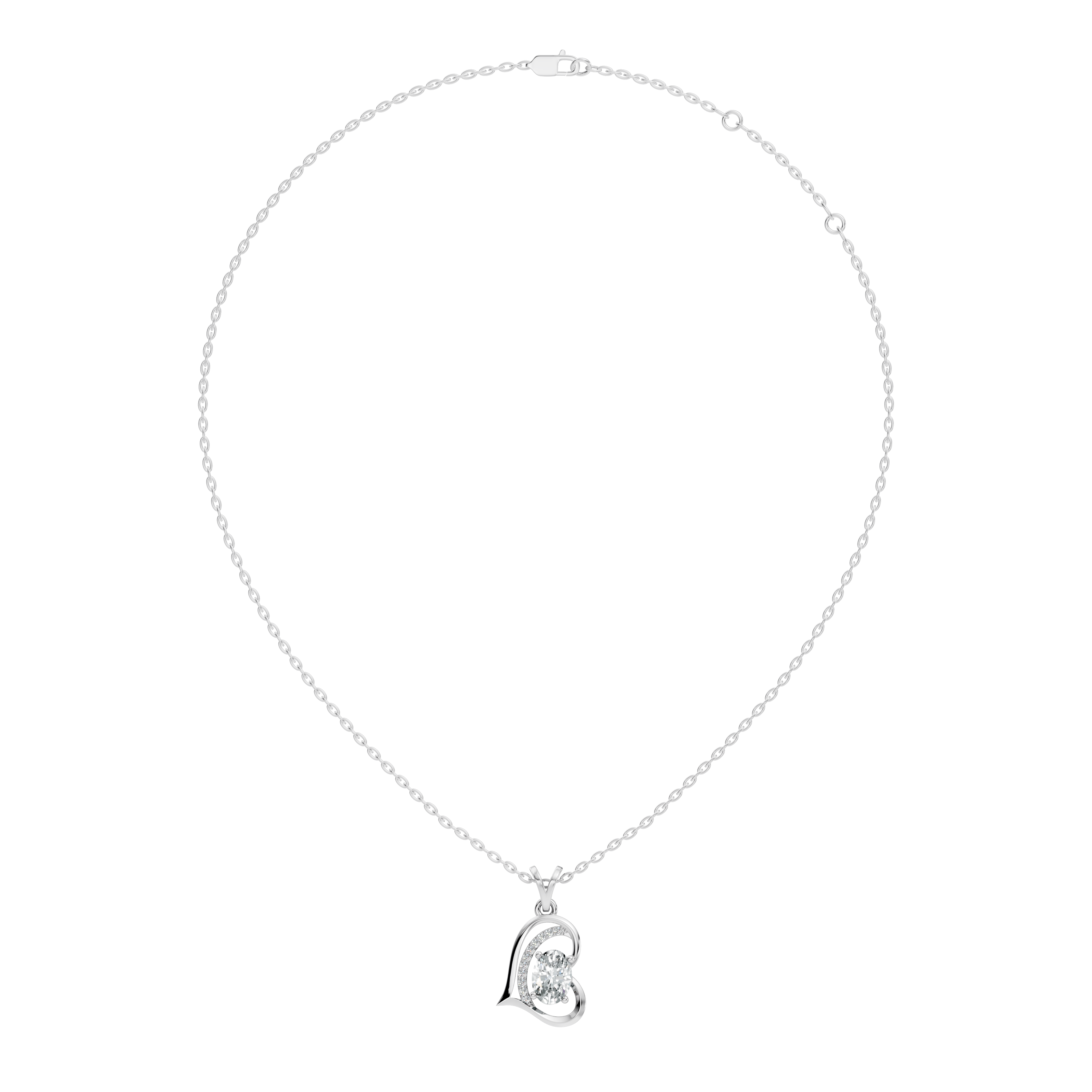 Open Heart Oval Solitaire Diamond Pendant