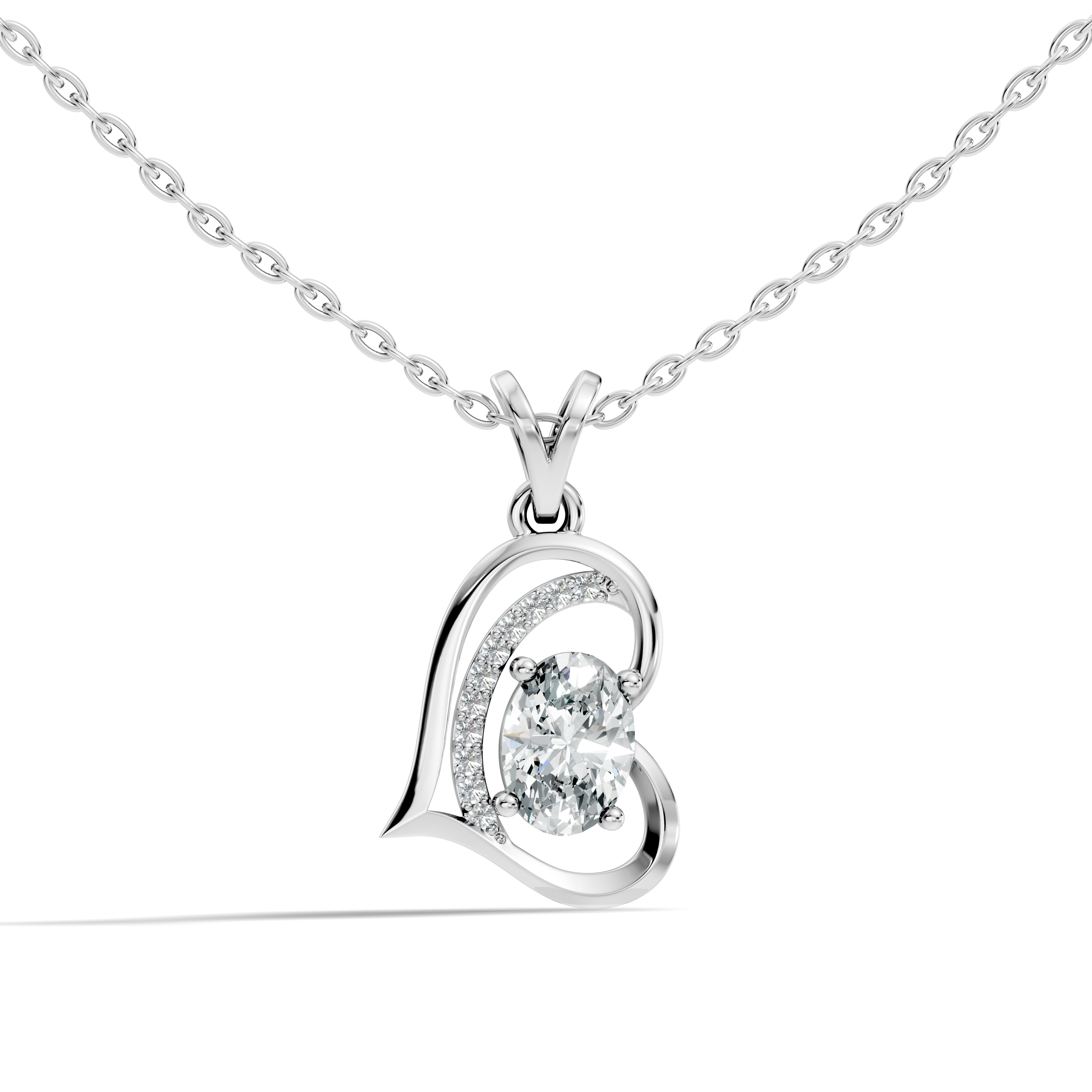 Open Heart Oval Solitaire Diamond Pendant