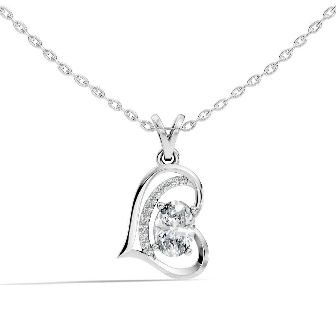 Open Heart Oval Solitaire Diamond Pendant