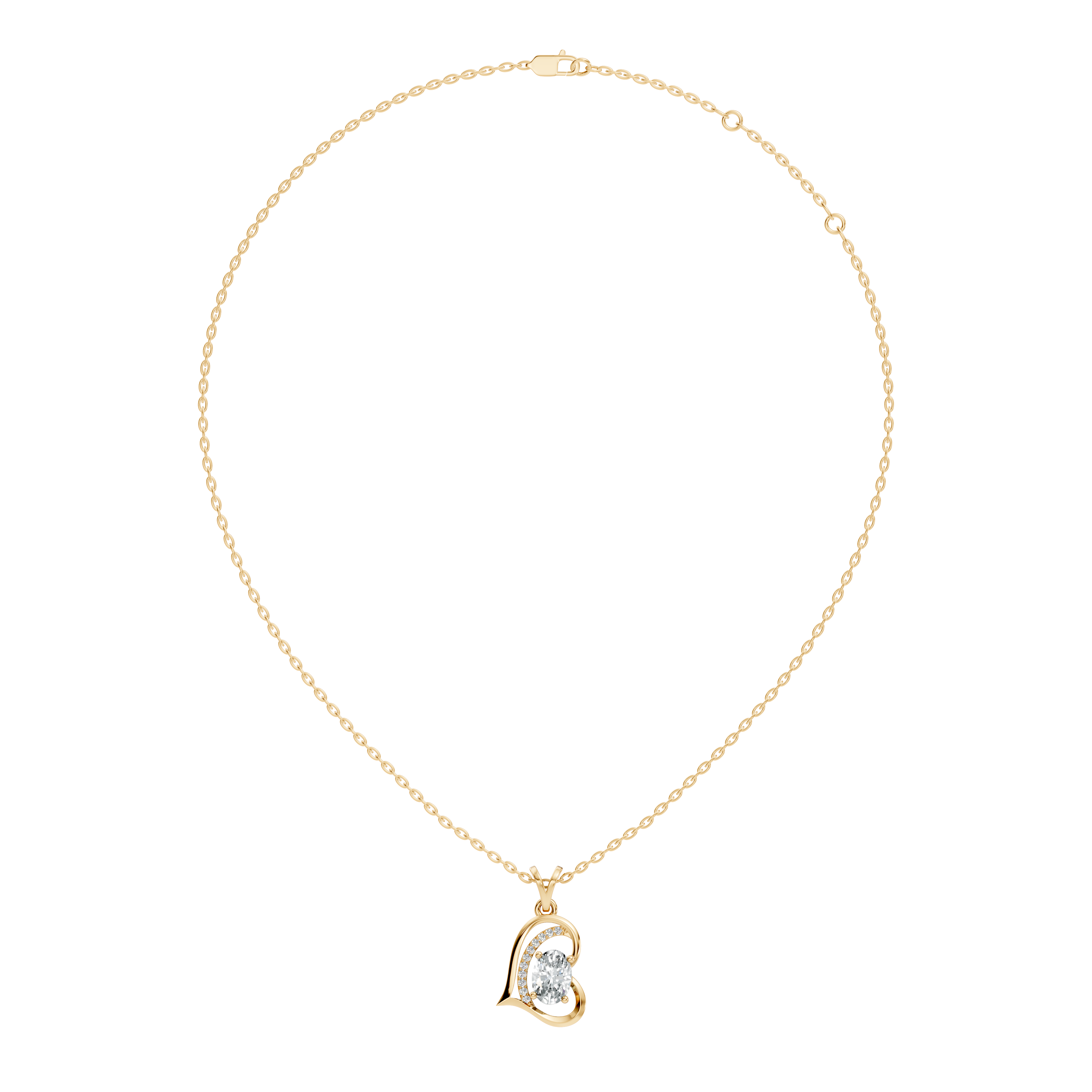 Open Heart Oval Solitaire Diamond Pendant