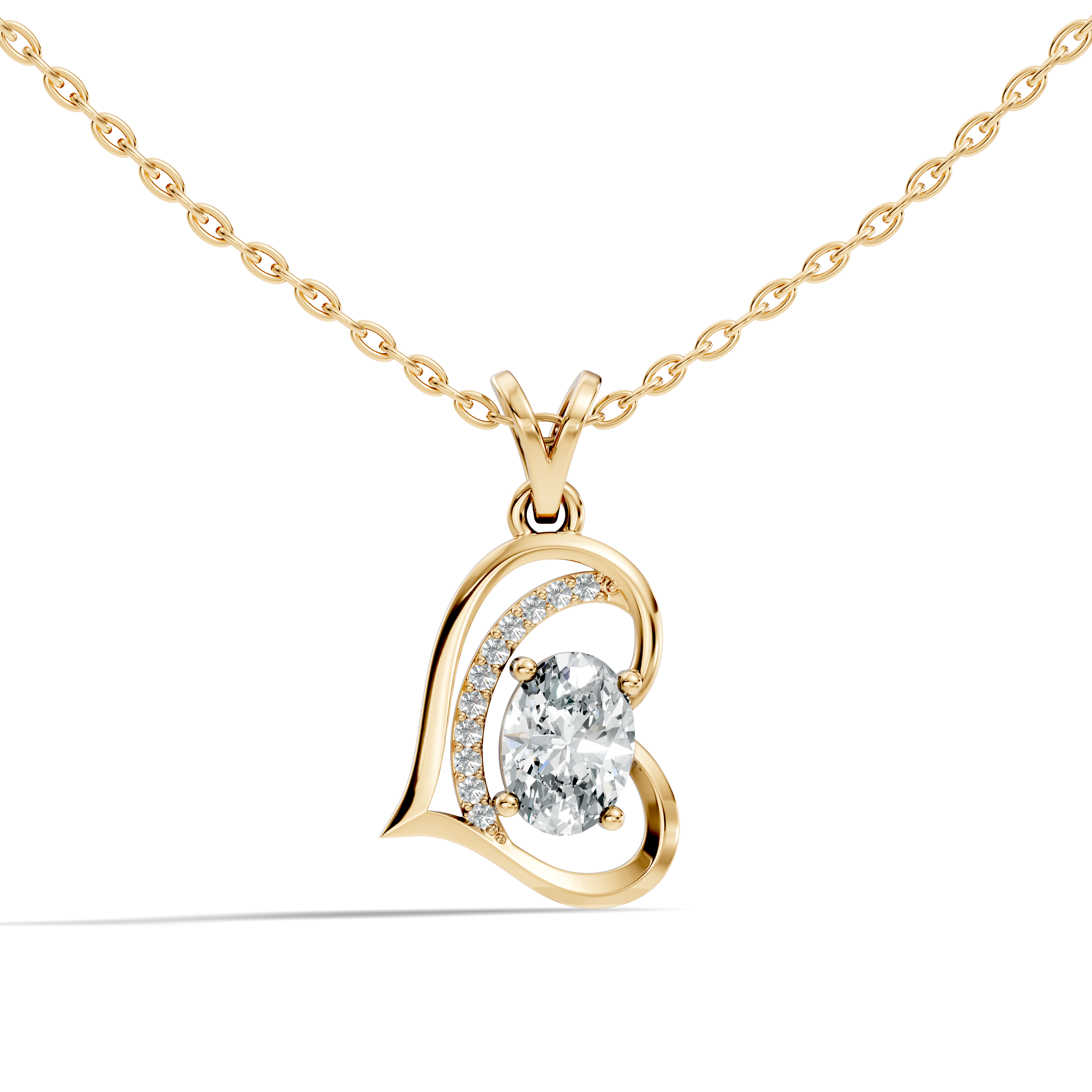 Open Heart Oval Solitaire Diamond Pendant