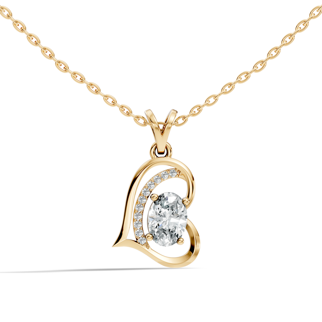 Open Heart Oval Solitaire Diamond Pendant