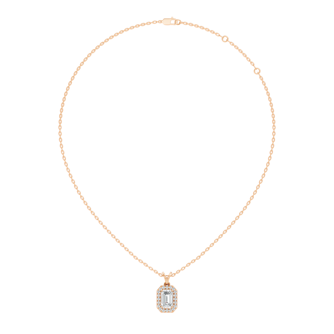 Emerald-Cut Diamond Halo Pendant
