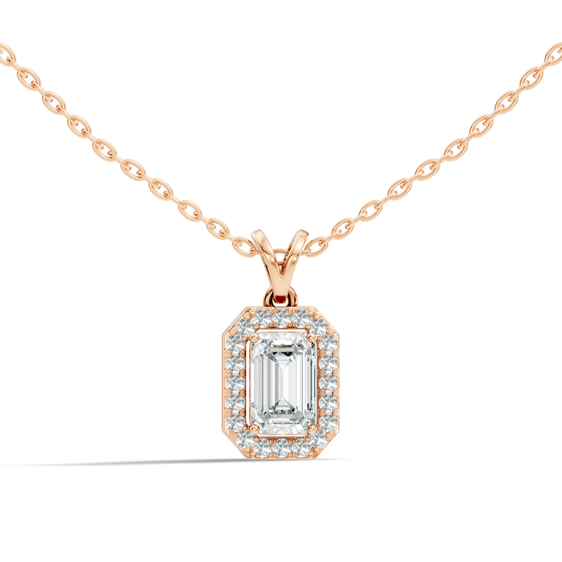 Emerald-Cut Diamond Halo Pendant