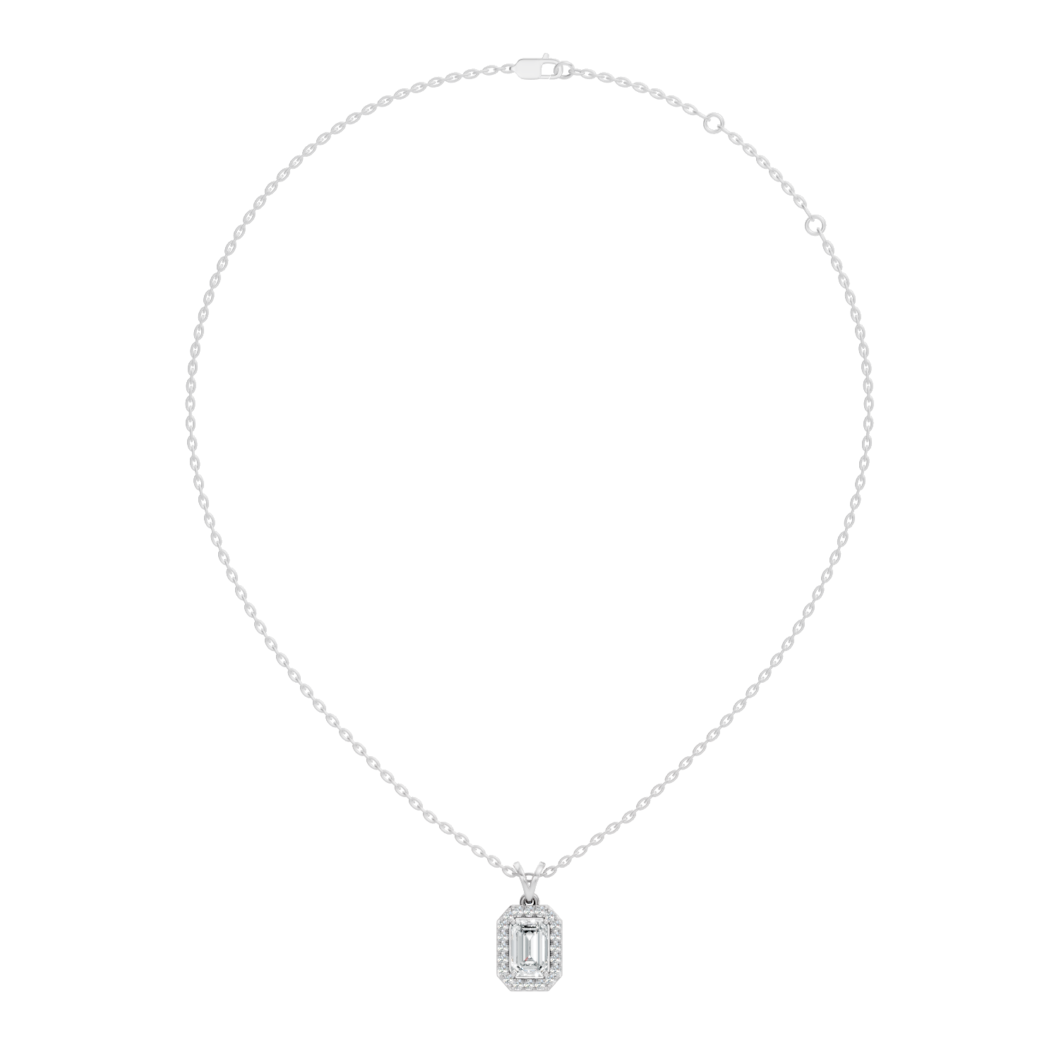 Emerald-Cut Diamond Halo Pendant