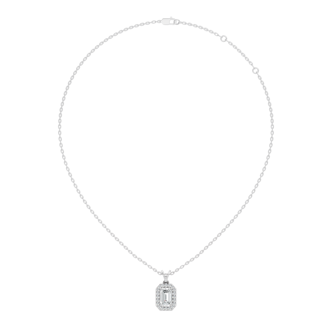Emerald-Cut Diamond Halo Pendant