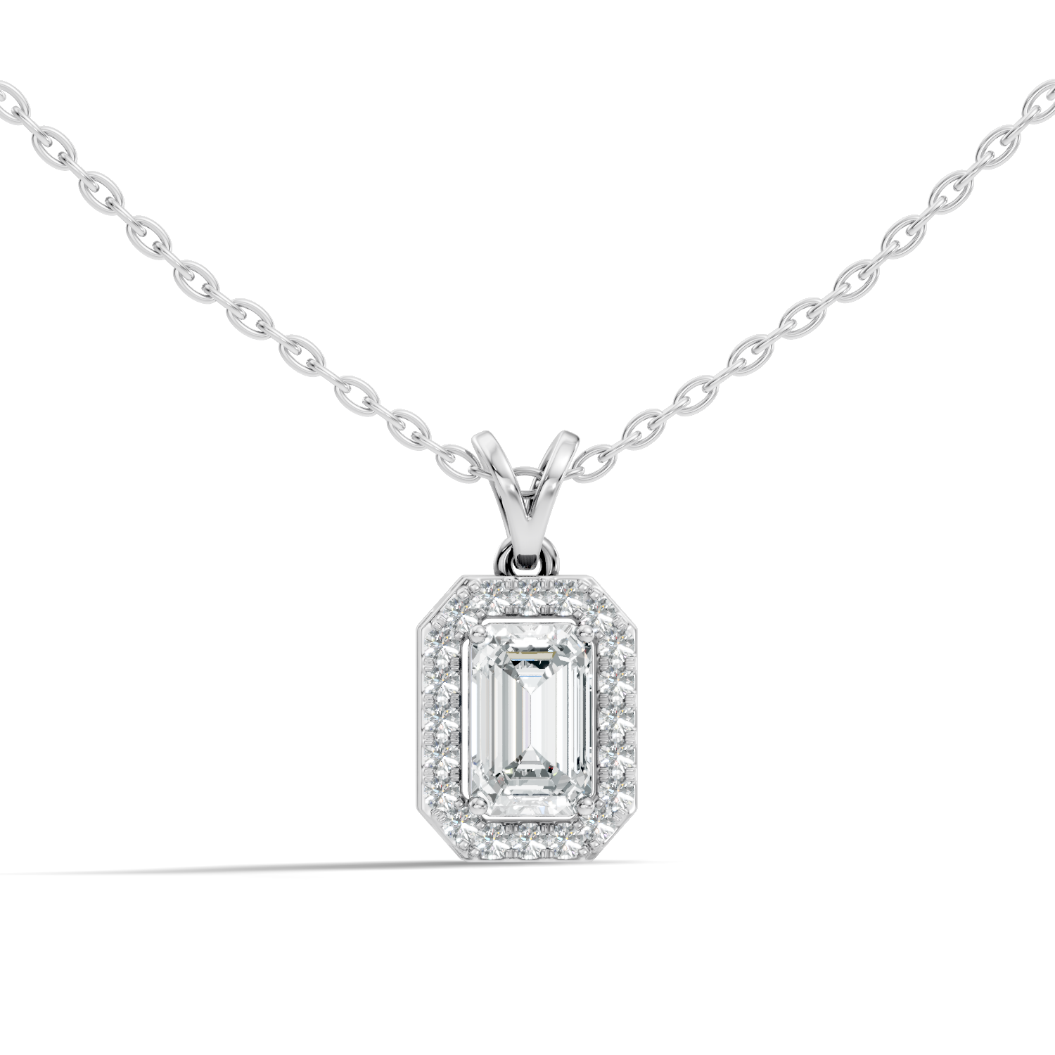Emerald-Cut Diamond Halo Pendant