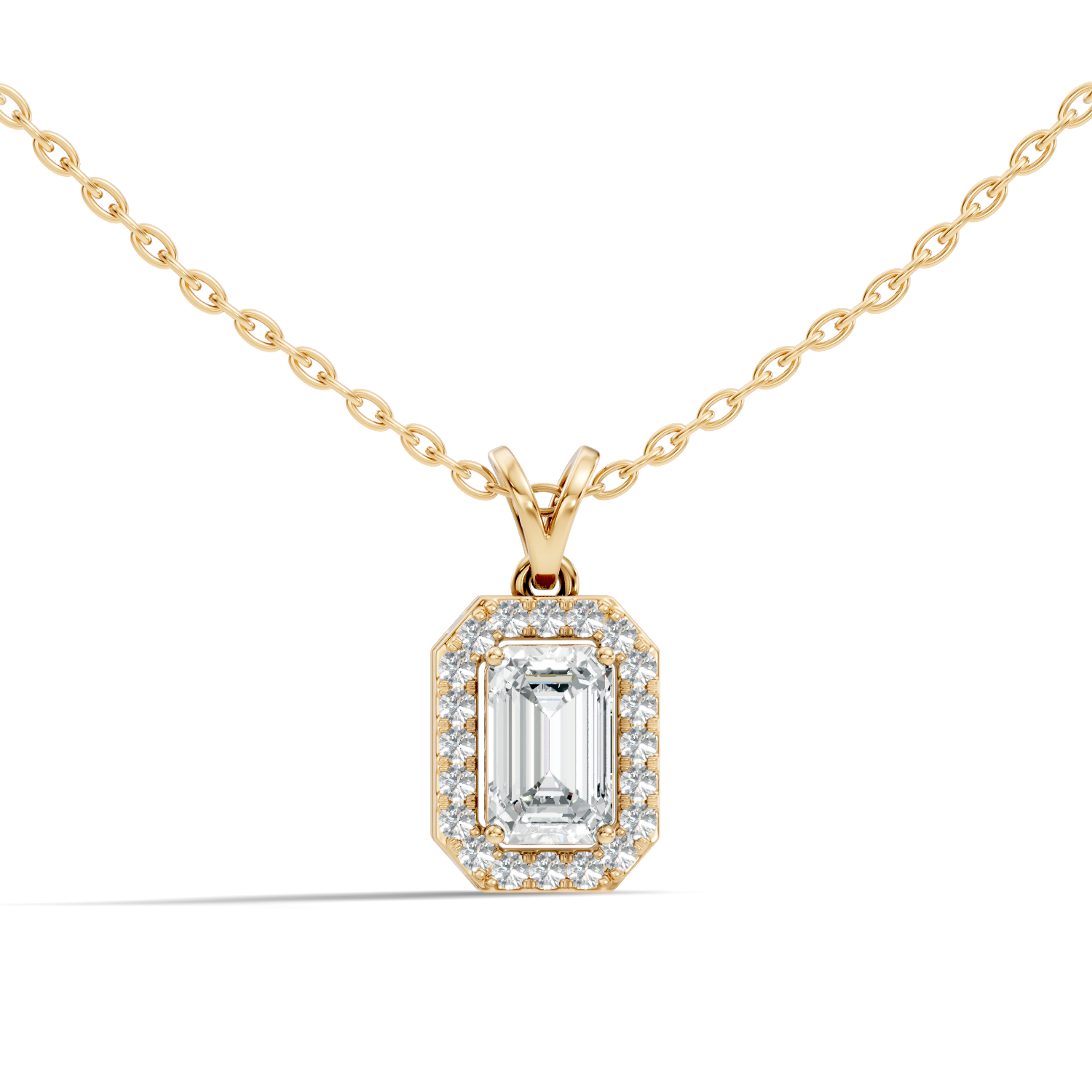 Emerald-Cut Diamond Halo Pendant