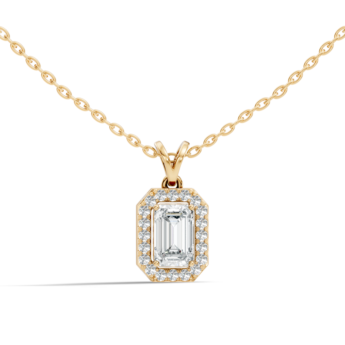 Emerald-Cut Diamond Halo Pendant