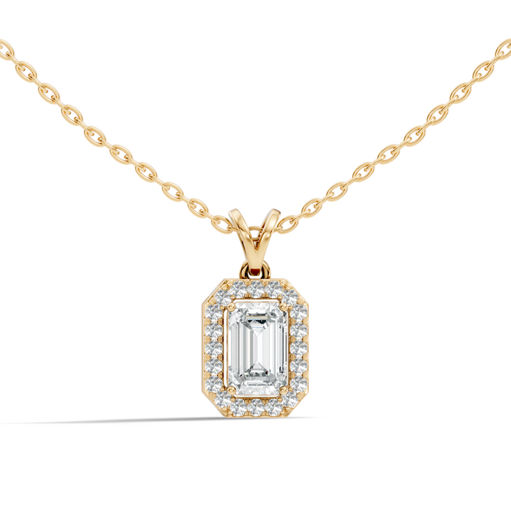 Emerald-Cut Diamond Halo Pendant