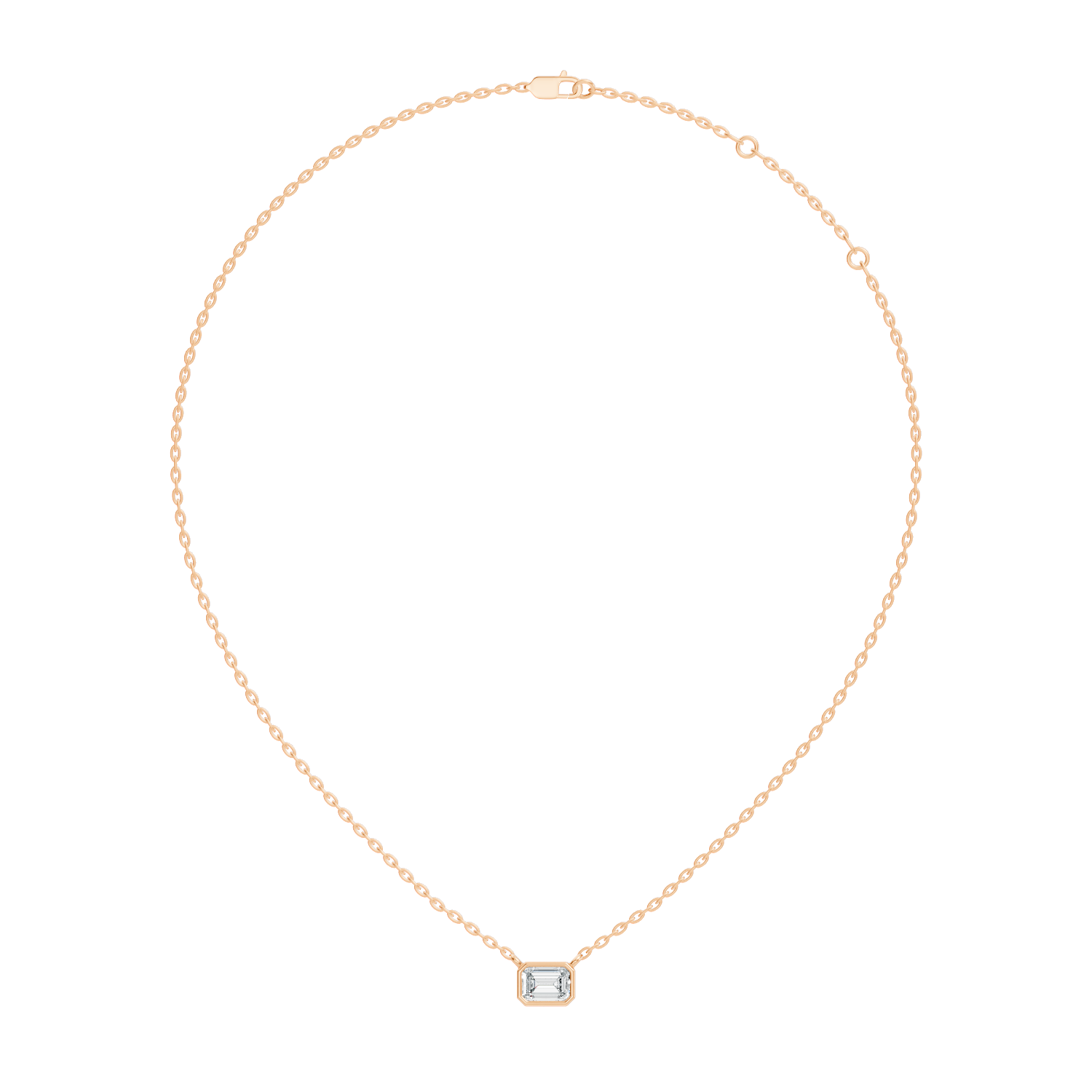 Bezel-Set Horizontal Emerald-Cut Diamond Solitaire Pendant 49 Pointer