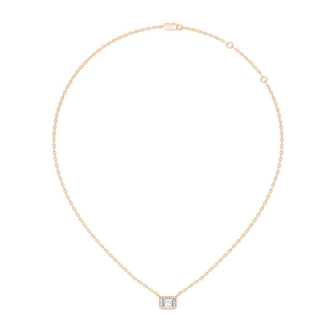Bezel-Set Horizontal Emerald-Cut Diamond Solitaire Pendant 49 Pointer