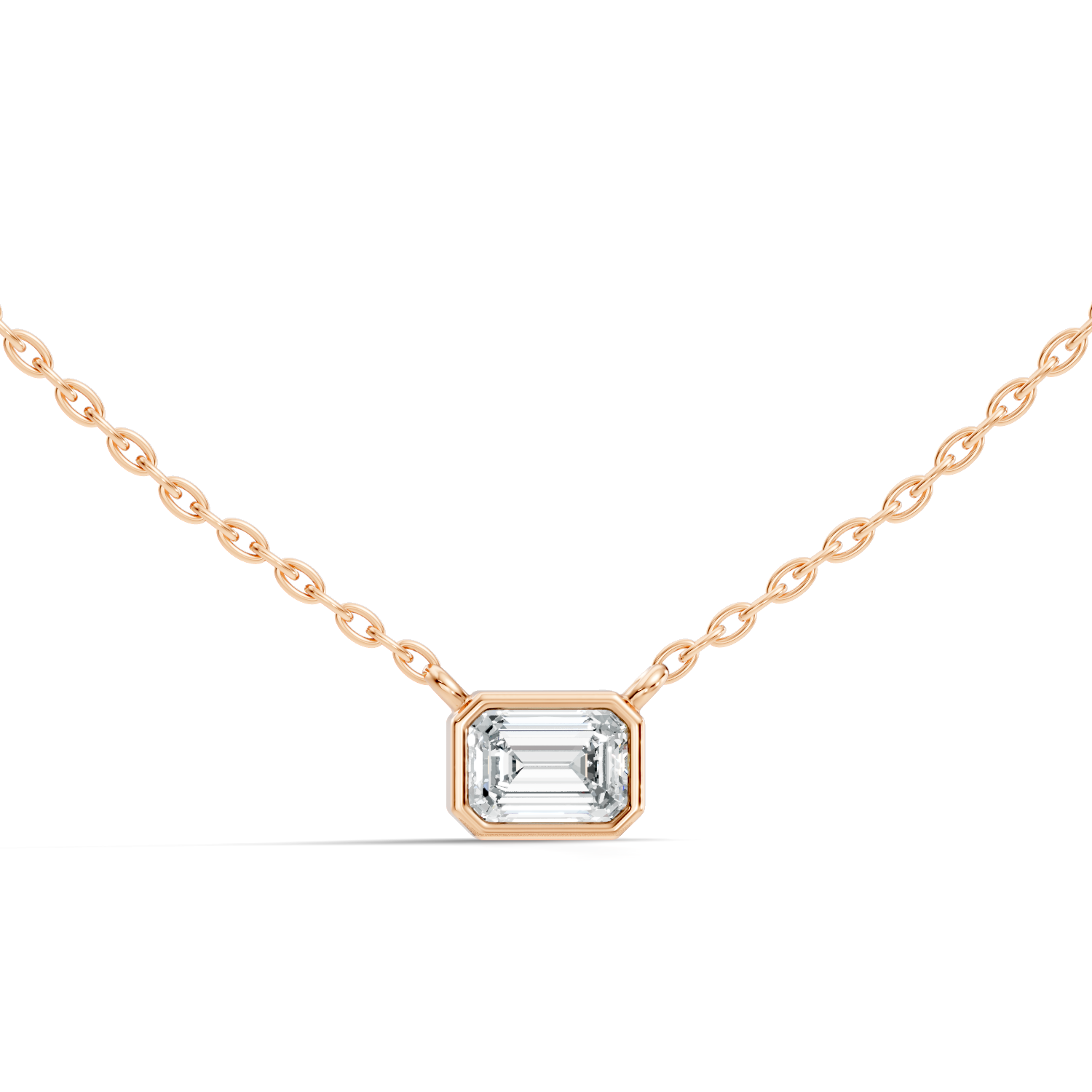 Bezel-Set Horizontal Emerald-Cut Diamond Solitaire Pendant 49 Pointer