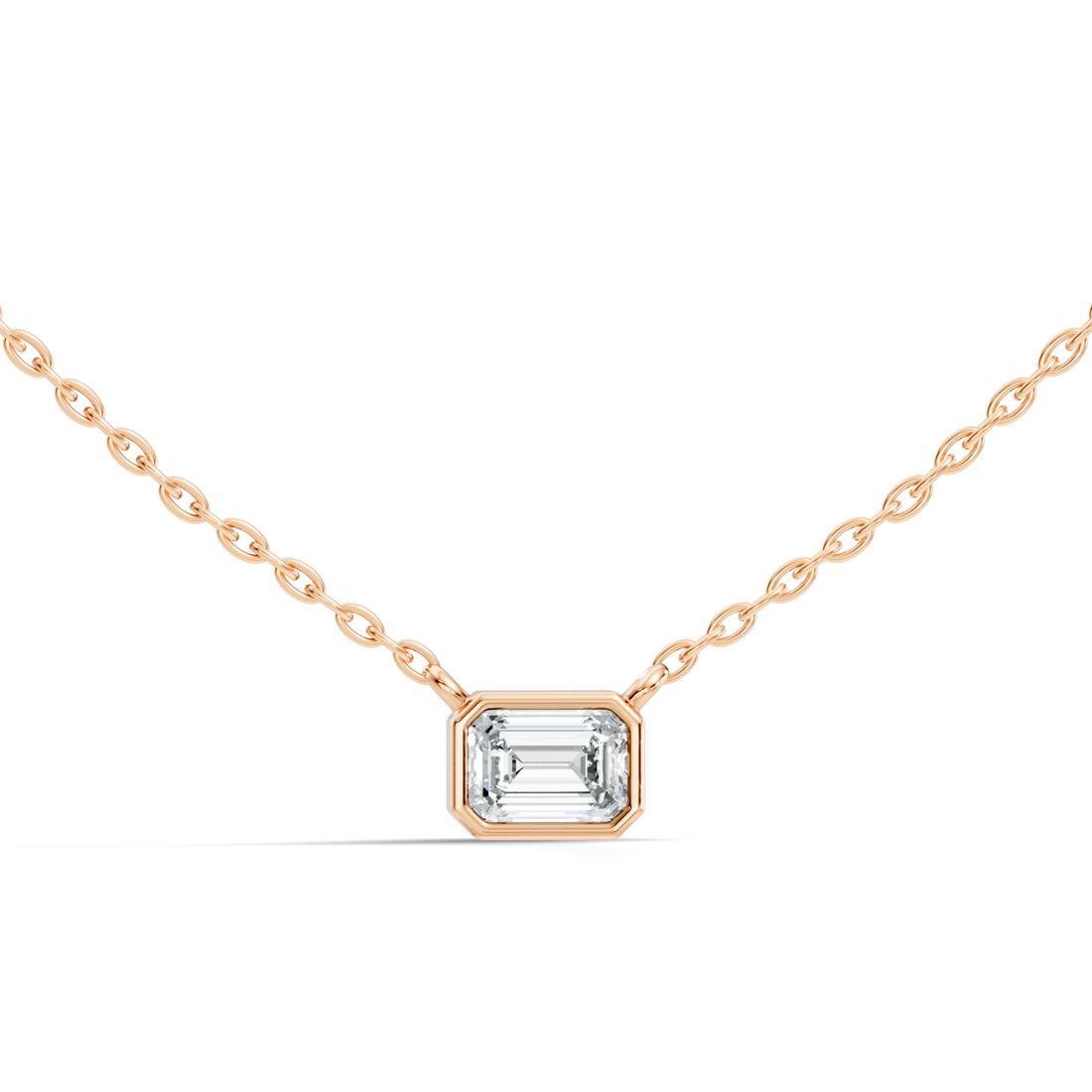 Bezel-Set Horizontal Emerald-Cut Diamond Solitaire Pendant 49 Pointer