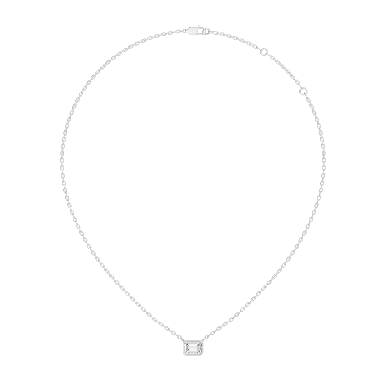 Bezel-Set Horizontal Emerald-Cut Diamond Solitaire Pendant 49 Pointer