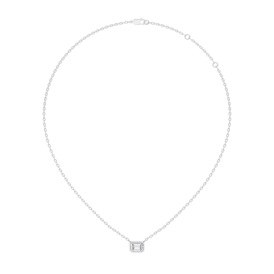 Bezel-Set Horizontal Emerald-Cut Diamond Solitaire Pendant 49 Pointer