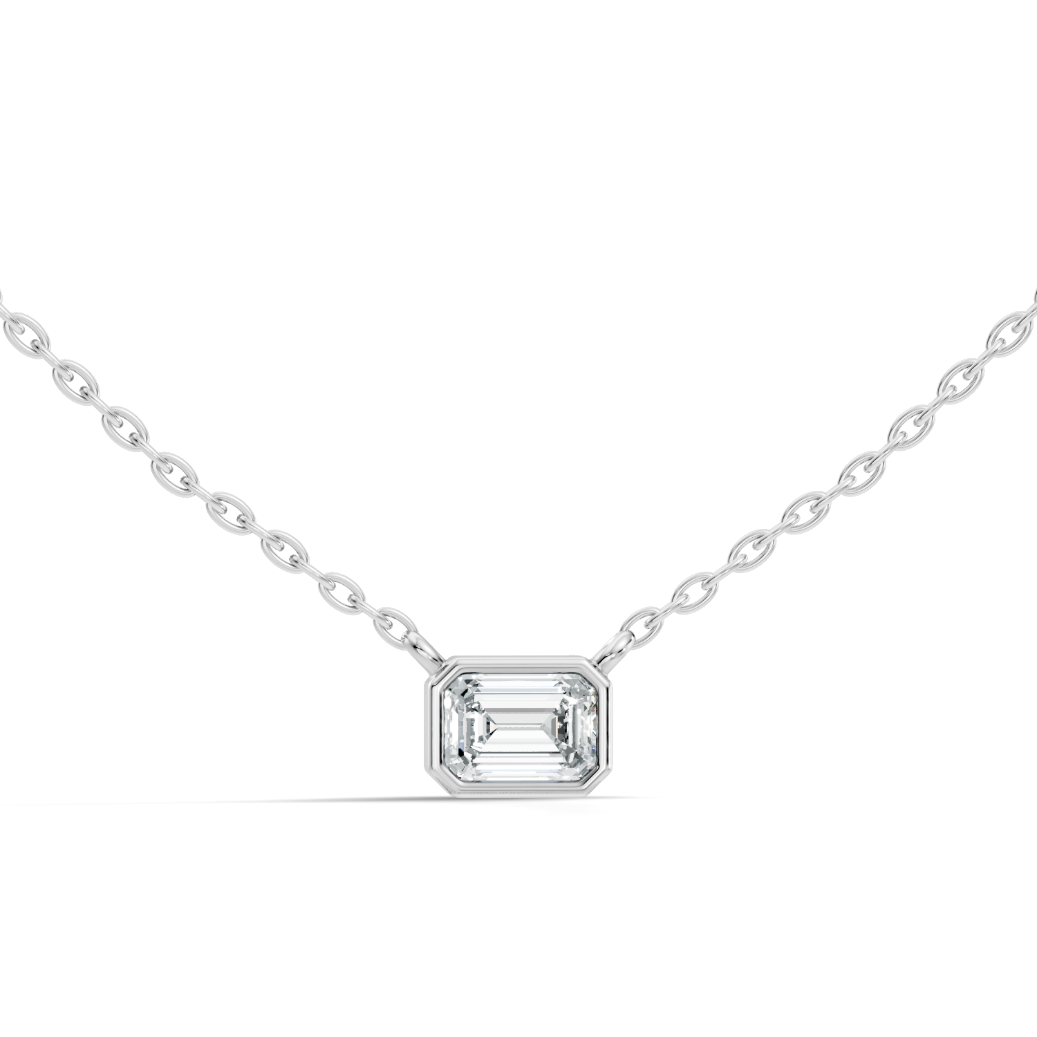 Bezel-Set Horizontal Emerald-Cut Diamond Solitaire Pendant 49 Pointer
