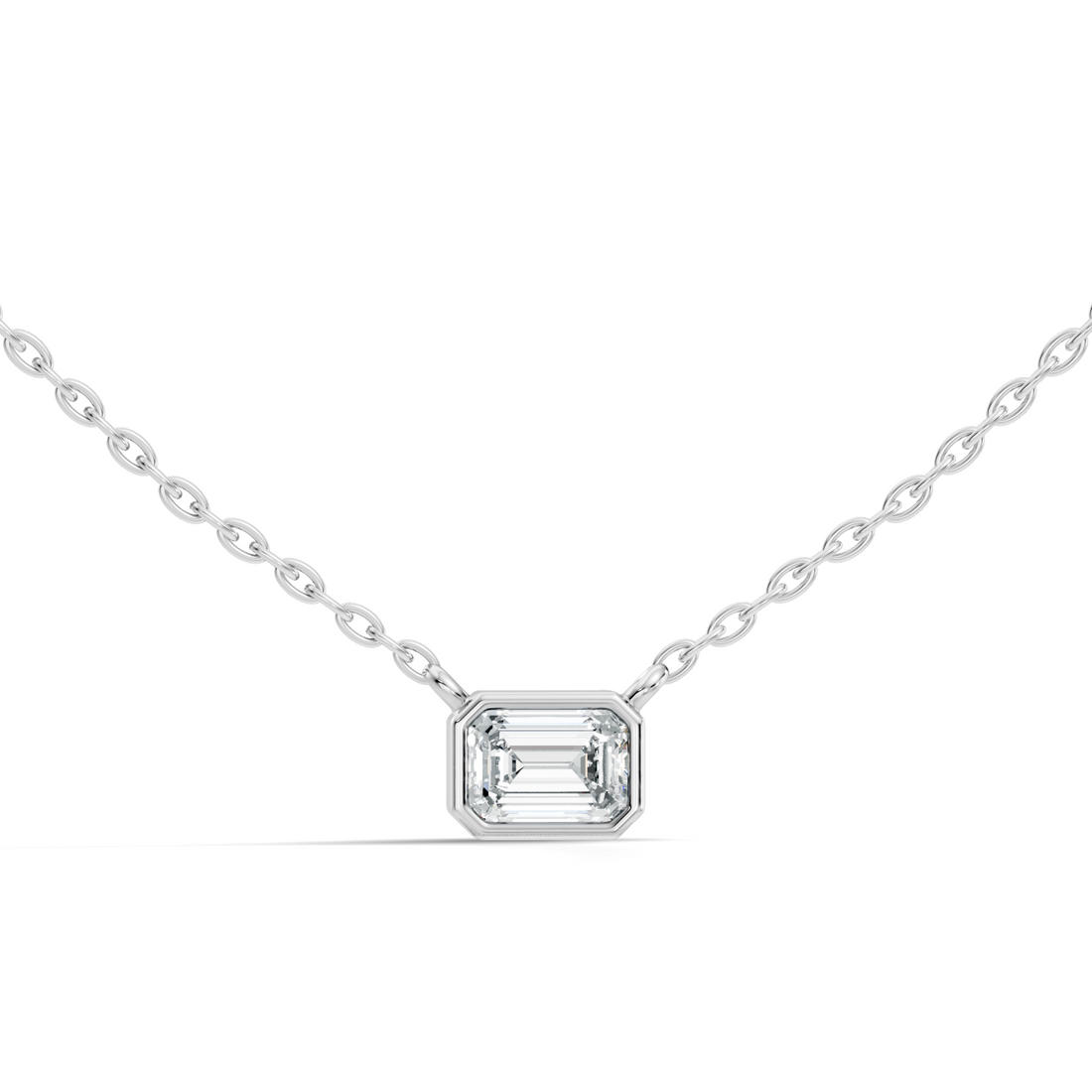 Bezel-Set Horizontal Emerald-Cut Diamond Solitaire Pendant 49 Pointer
