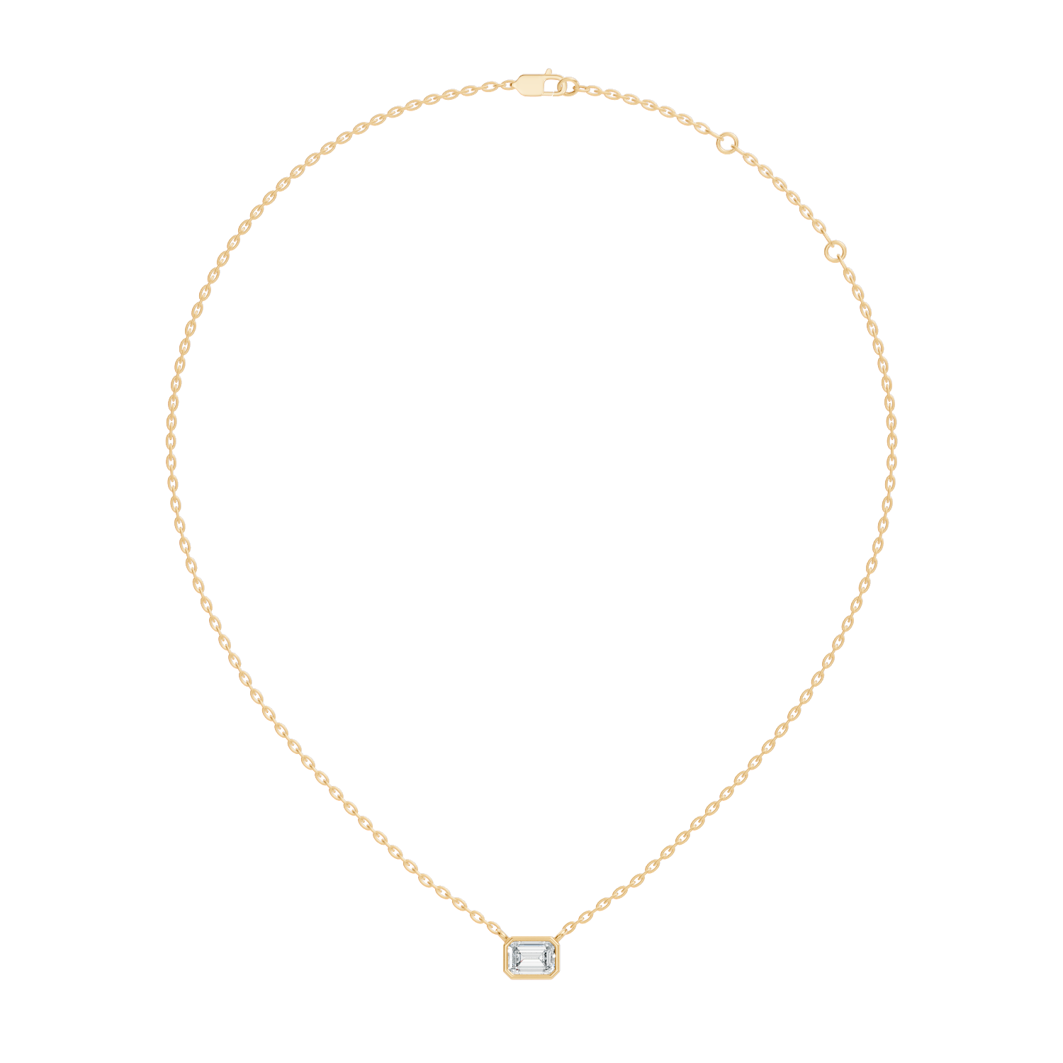 Bezel-Set Horizontal Emerald-Cut Diamond Solitaire Pendant 49 Pointer
