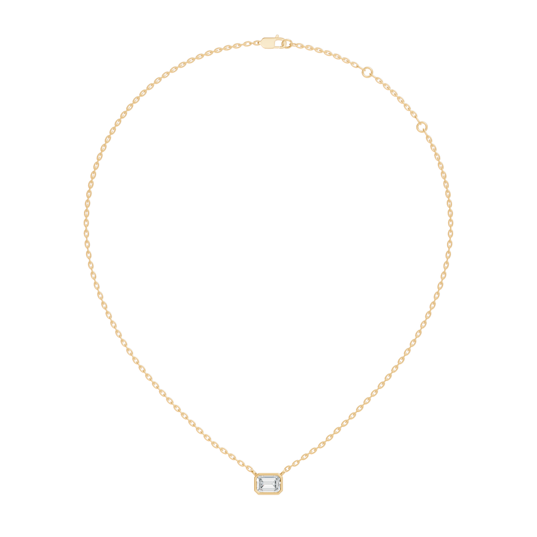 Bezel-Set Horizontal Emerald-Cut Diamond Solitaire Pendant 49 Pointer