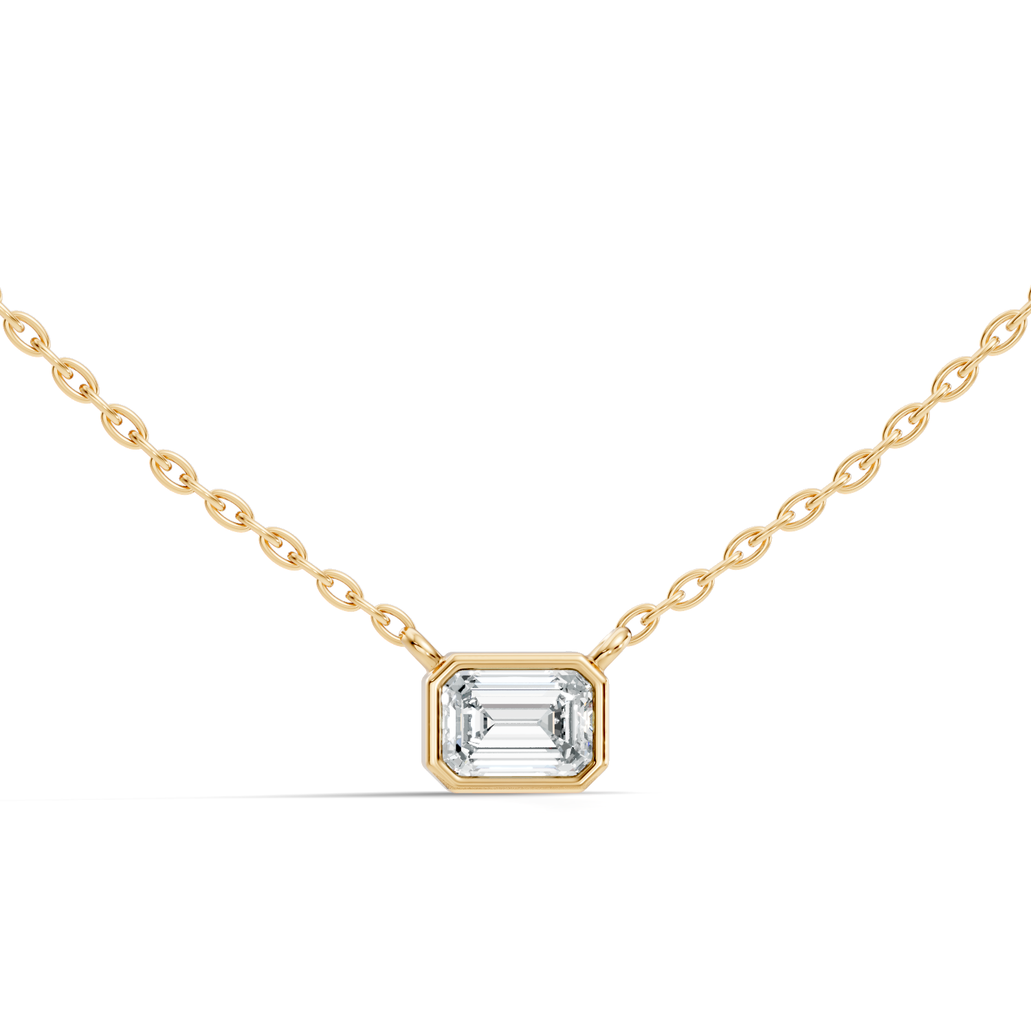 Bezel-Set Horizontal Emerald-Cut Diamond Solitaire Pendant 49 Pointer