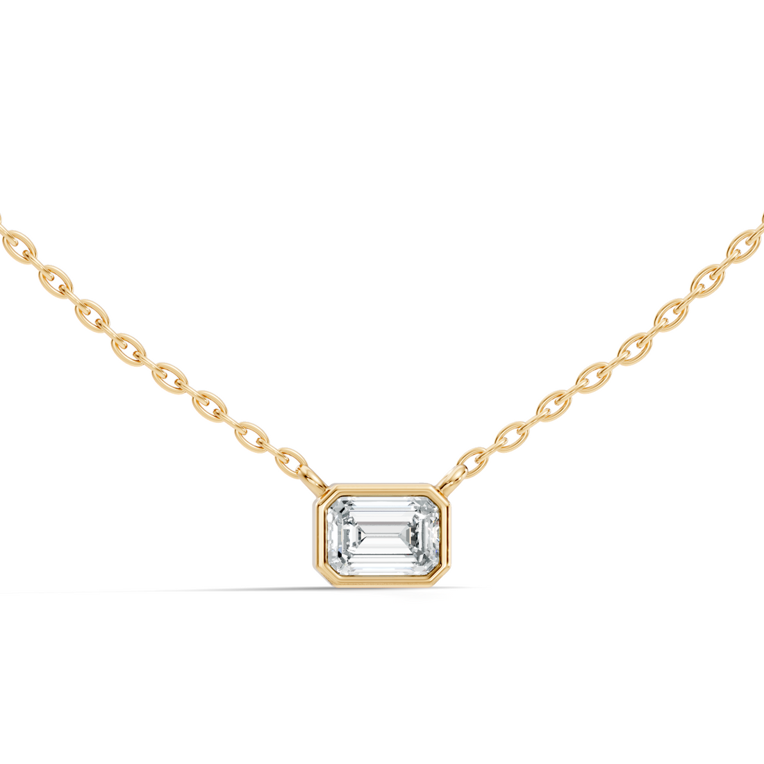 Bezel-Set Horizontal Emerald-Cut Diamond Solitaire Pendant 49 Pointer