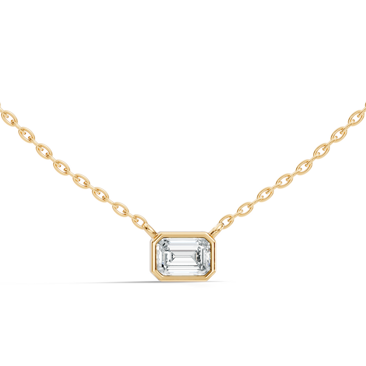 Bezel-Set Horizontal Emerald-Cut Diamond Solitaire Pendant 49 Pointer