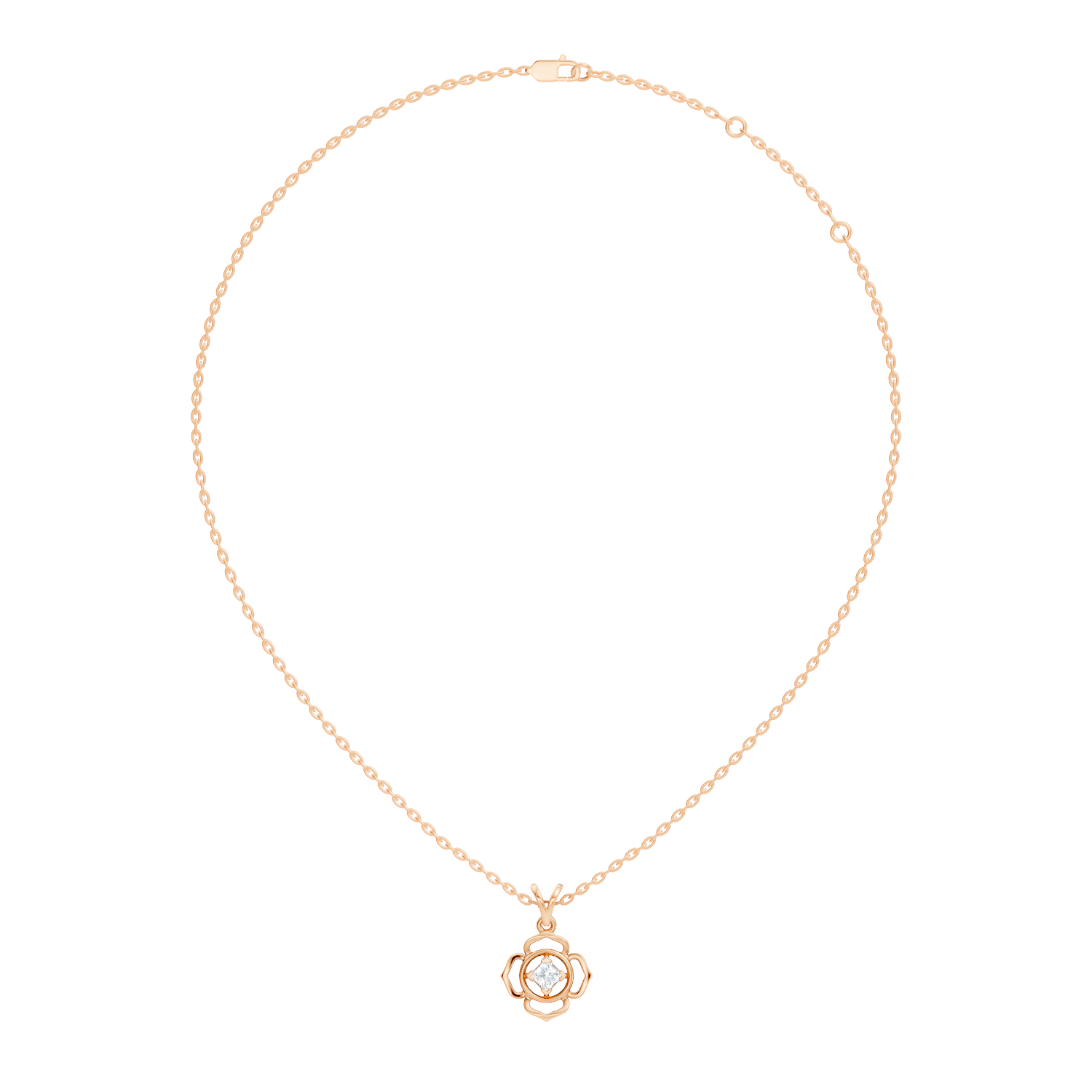 Openwork Floral Princess-Cut Diamond 41 Pointer Solitaire Pendant