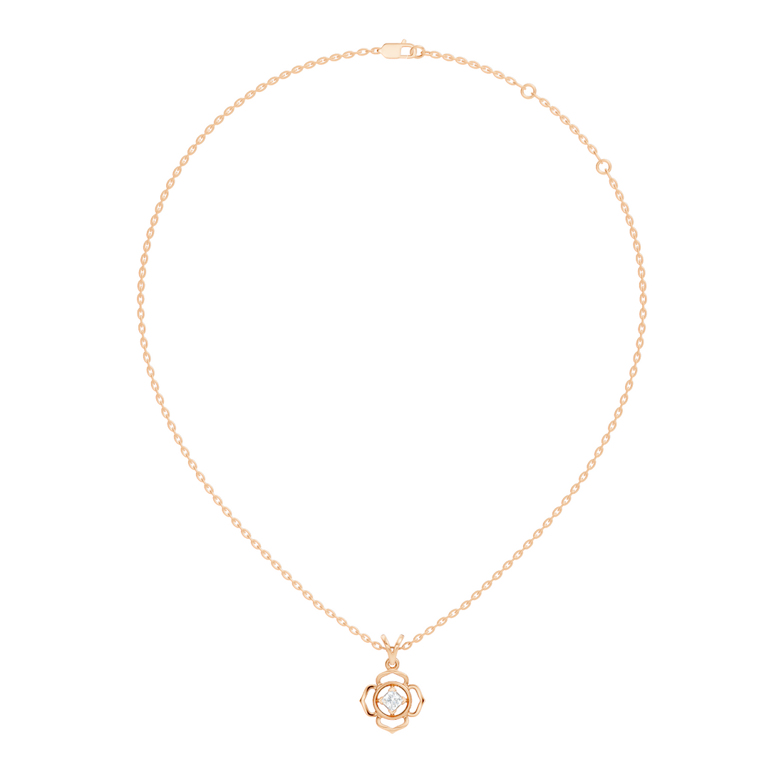 Openwork Floral Princess-Cut Diamond 41 Pointer Solitaire Pendant
