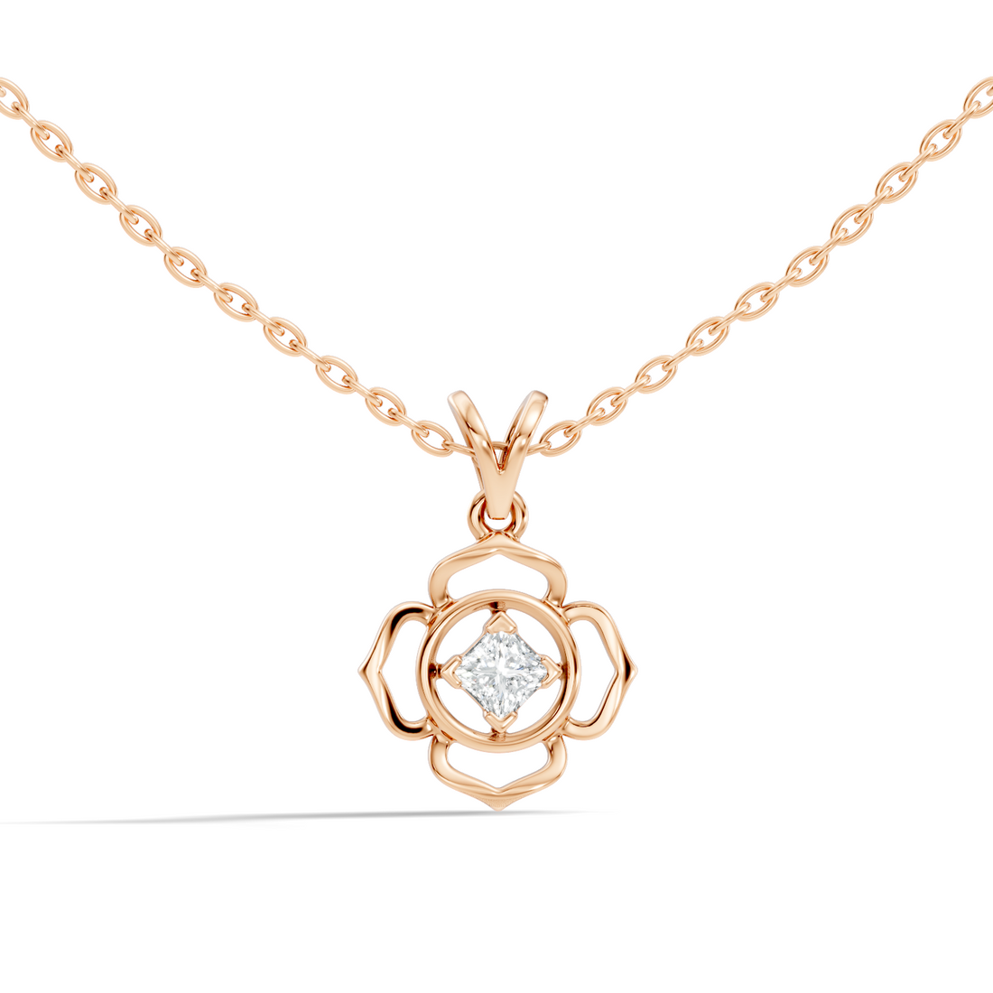 Openwork Floral Princess-Cut Diamond 41 Pointer Solitaire Pendant