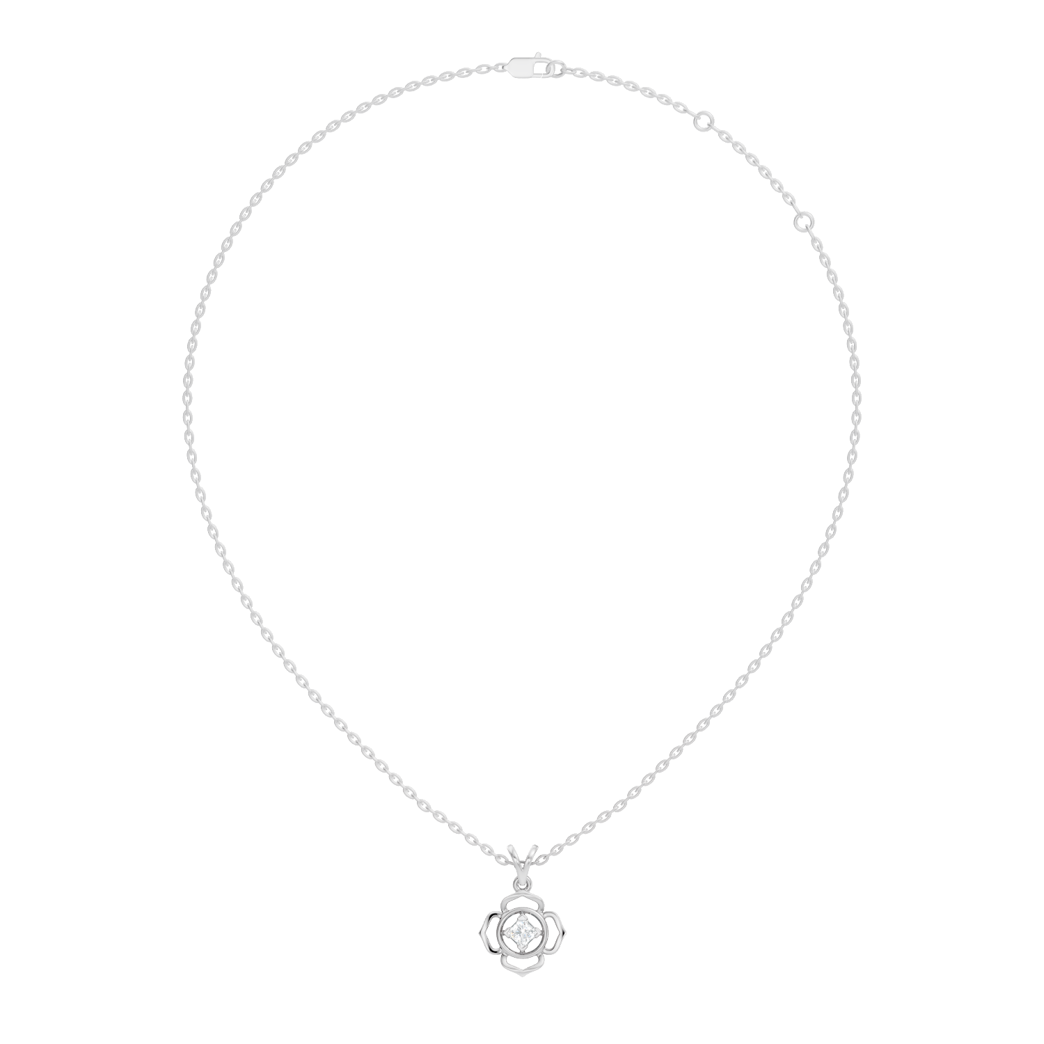 Openwork Floral Princess-Cut Diamond 41 Pointer Solitaire Pendant