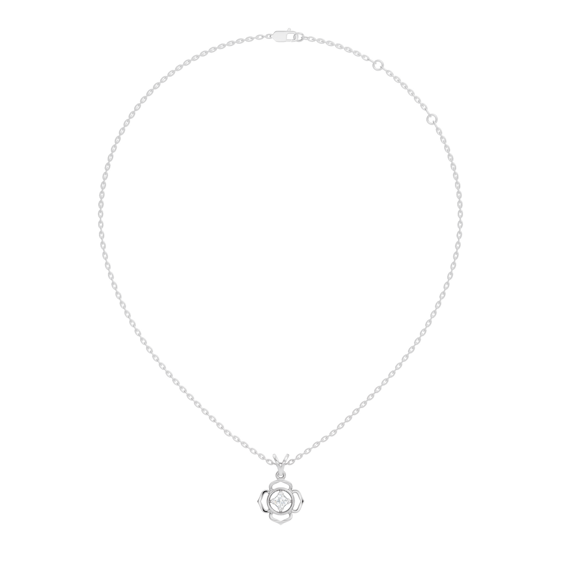 Openwork Floral Princess-Cut Diamond 41 Pointer Solitaire Pendant