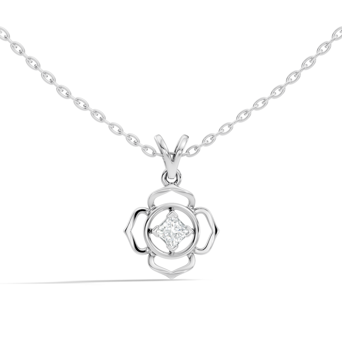 Openwork Floral Princess-Cut Diamond 41 Pointer Solitaire Pendant