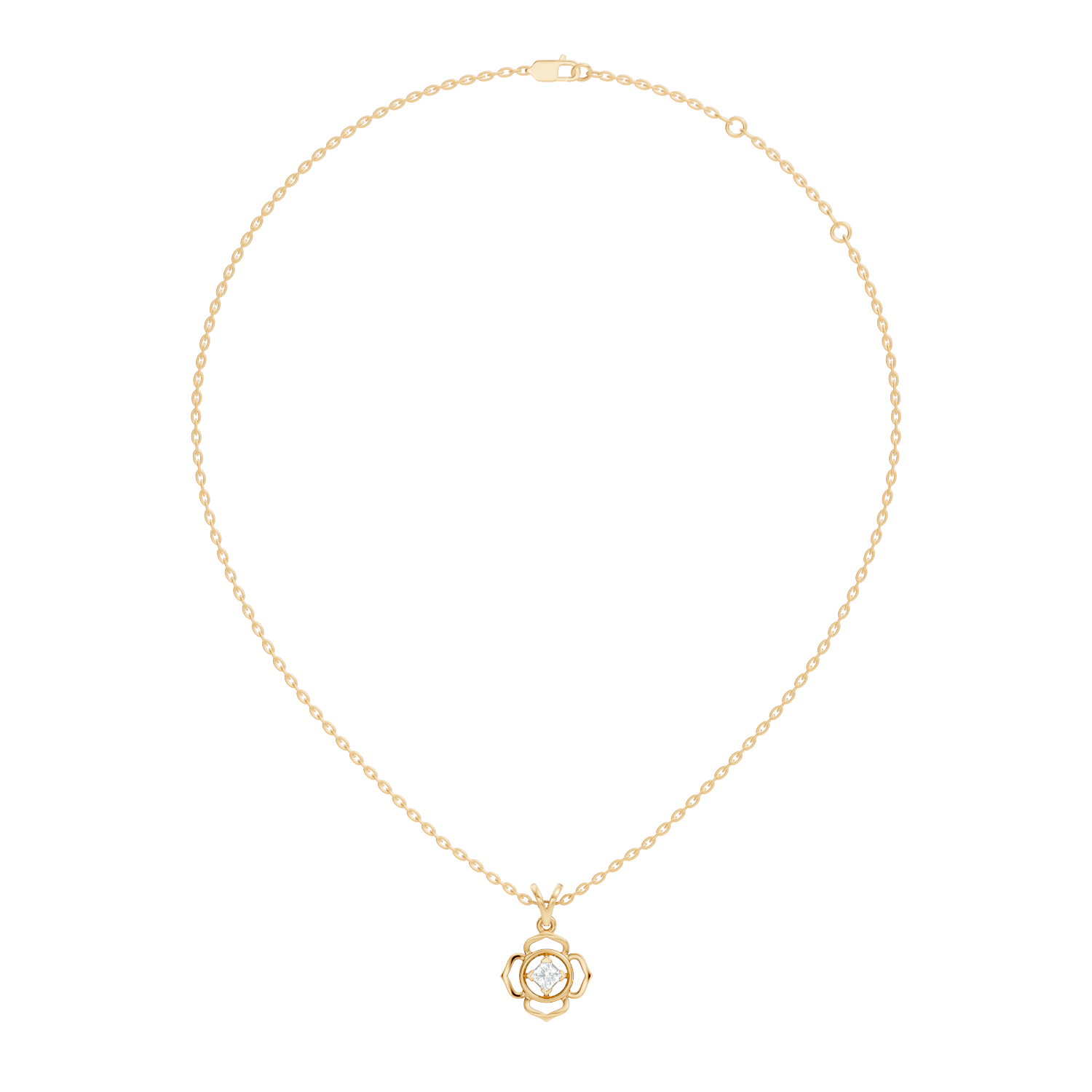Openwork Floral Princess-Cut Diamond 41 Pointer Solitaire Pendant