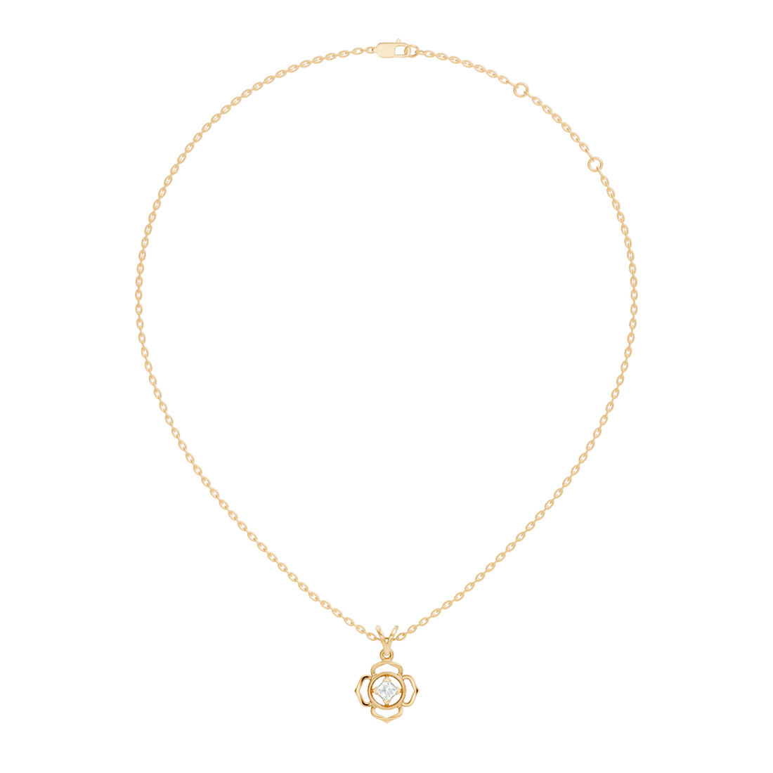 Openwork Floral Princess-Cut Diamond 41 Pointer Solitaire Pendant