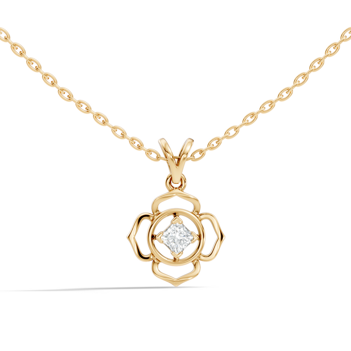 Openwork Floral Princess-Cut Diamond 41 Pointer Solitaire Pendant