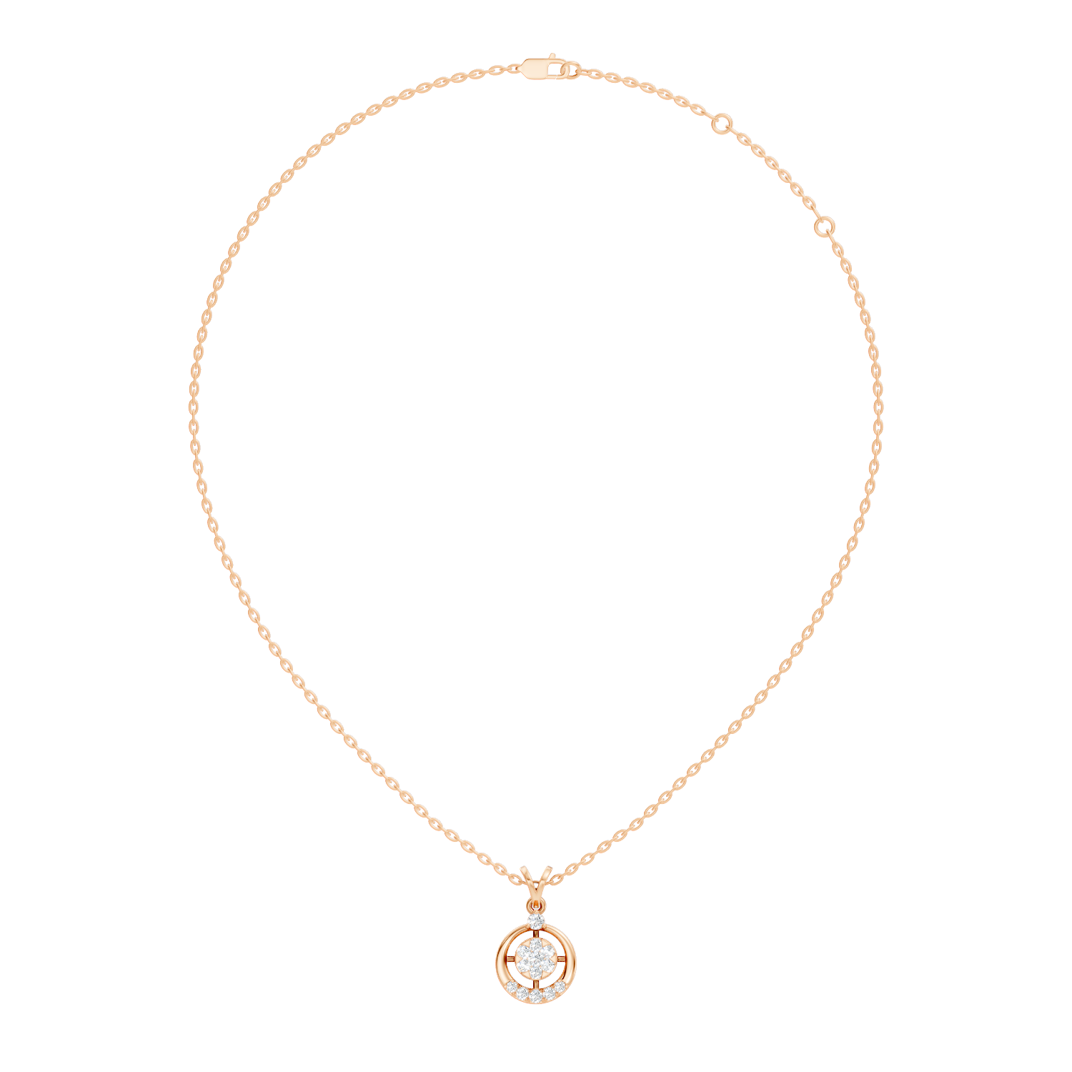 Open Circular Floral Cluster Diamond Pendant
