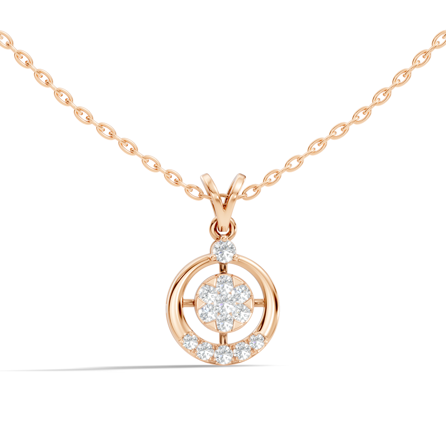 Open Circular Floral Cluster Diamond Pendant