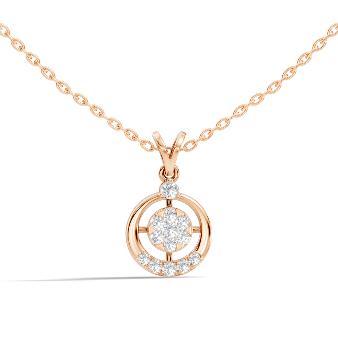 Open Circular Floral Cluster Diamond Pendant