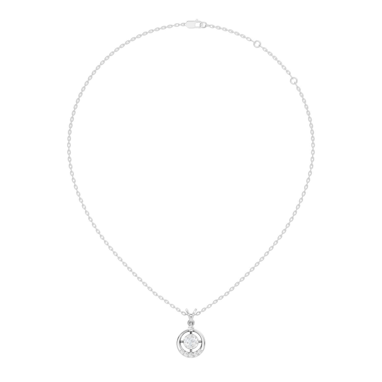 Open Circular Floral Cluster Diamond Pendant